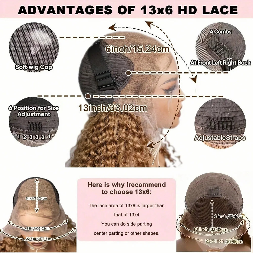 30 32 Highlight Deep Wave Hd Lace Frontal Wig 13x6 Honey Blonde Human Hair Wig Brazilian #4/27 Wet And Wavy Curly Wigs For Women