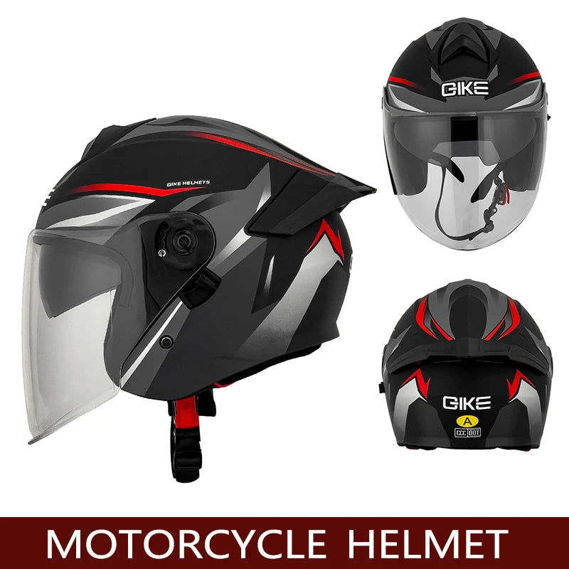Qike Motorcycle Helmet Three-quarters Double Lens Helmets Motobike Half Helmet Four Seasons Men Women Cascos Moto
