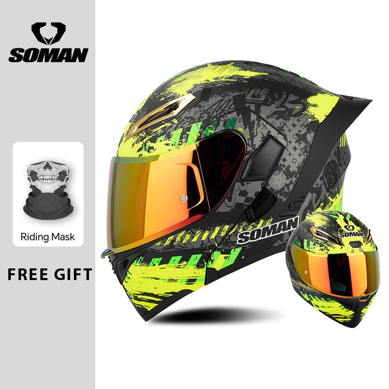Unisex DOT Approved Dual Visor Flip Up Motorcycle Helmets Racing Full Face Helmet Double Lens Modular Riding Flip-up Helmet