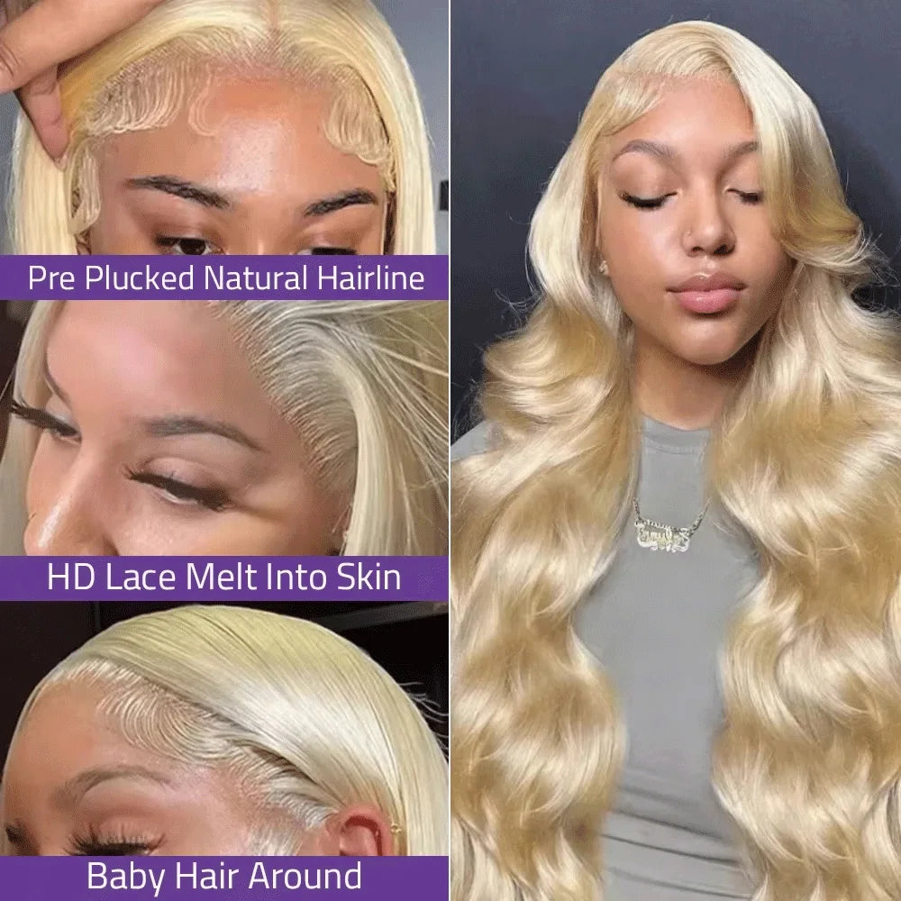 613 Honey Blonde Colored HD Transparent 13x4 13x6 Lace Frontal Human Hair Wig Pre Plucked Body Wave 220% Density Lace Front Wigs
