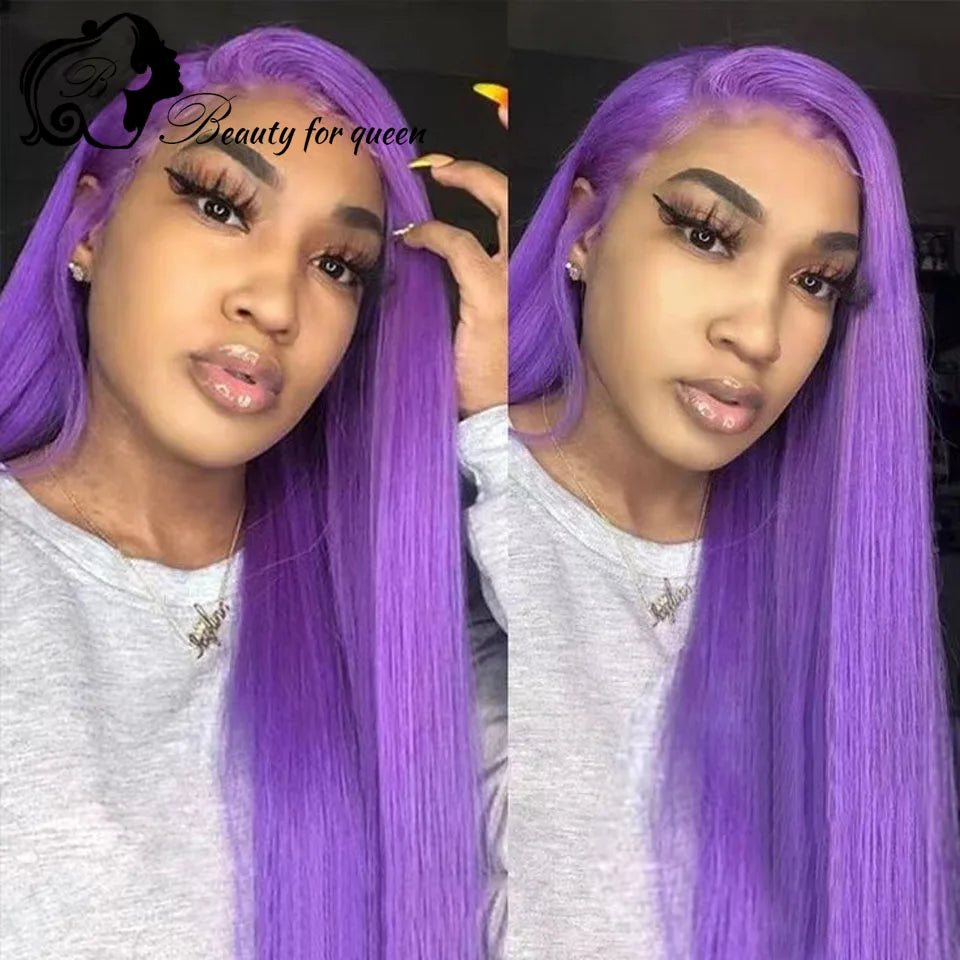 Purple Body Wave HD 13x4 Lace Frontal Wigs For Women Colored Long Straight Glueless Wig Human Hair Ready To Wear 180% Density