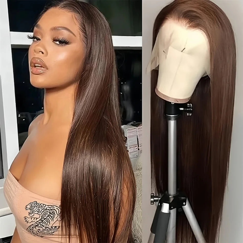 Chocolate Brown Human Hair Wigs 13X6 Hd Lace Frontal Wig Colored 13X4 Straight Lace Front Wigs Pre Plucked Brazilian Wig 36 Inch