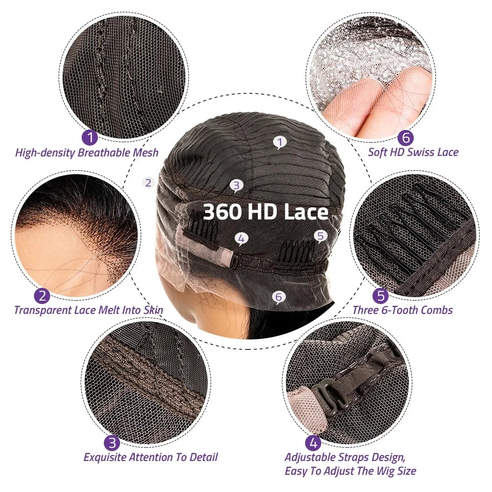 30 40 Inch 200 Density Long Straight 13x4 13x6 Full Frontal 360 HD Transparent Lace 7x6 Glueless Remy Human Hair Pre plucked Wig