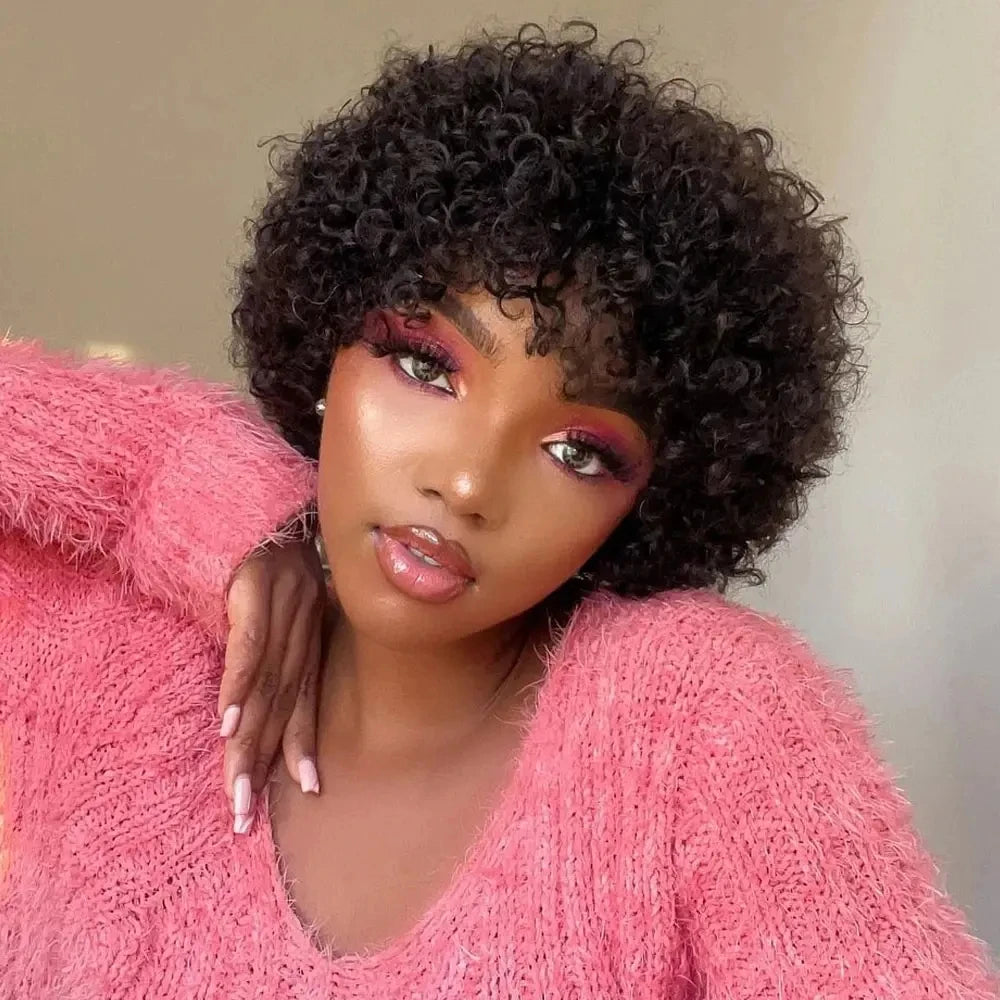 Large Bouncy Afro Kinky Curly Wigs For Black Women  Pre Plucked Machine Wig Brazilian Virgin Remy Human Hair Wigs