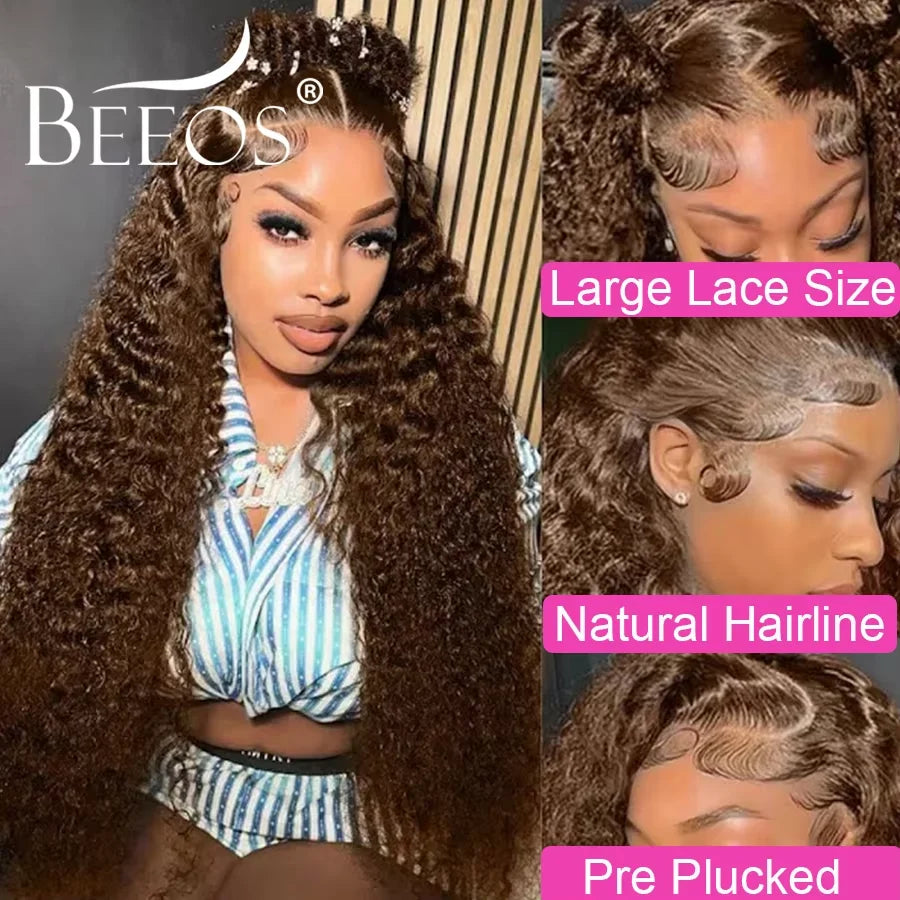 250% 13x6 Real HD Lace Frontal Human Hair Wigs Dark Brown Water Wave Wig Melt Skins Colored Pre Plucked For Women Brazilian Hair