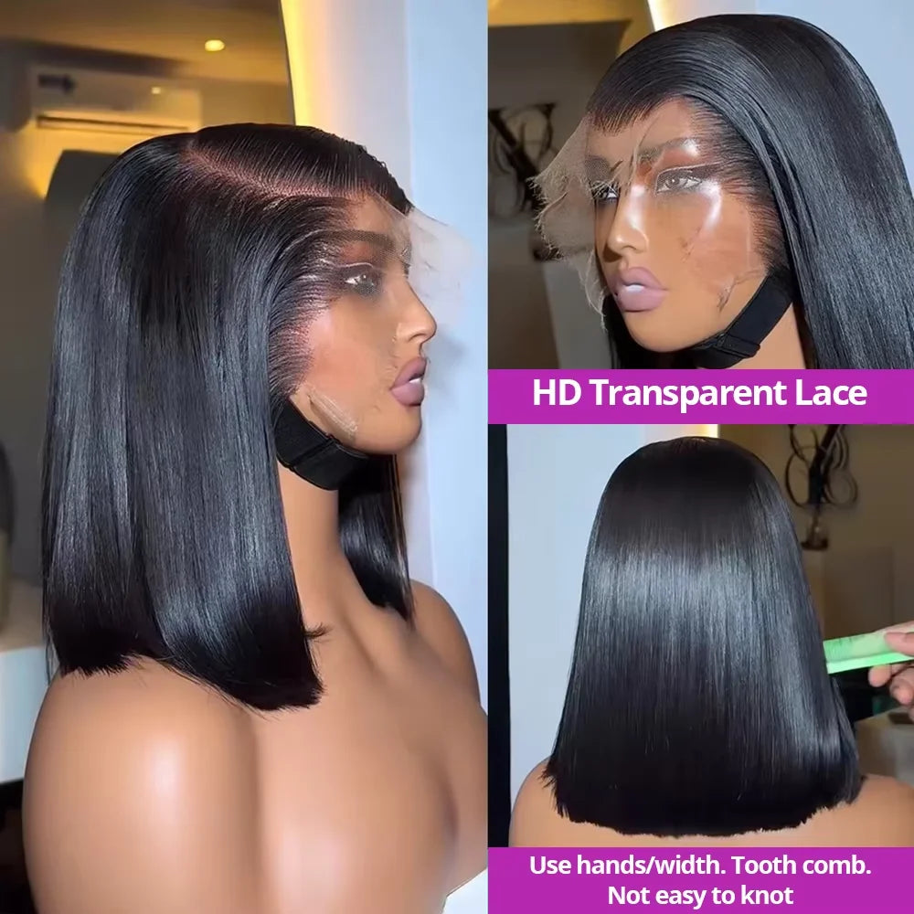 13x4 Straight Lace Frontal Bob Wig Pre Plucked 4x4 Human Hair Wigs Brazilian Remy Bone Straight Short Bob Wig For Women 14 Inch