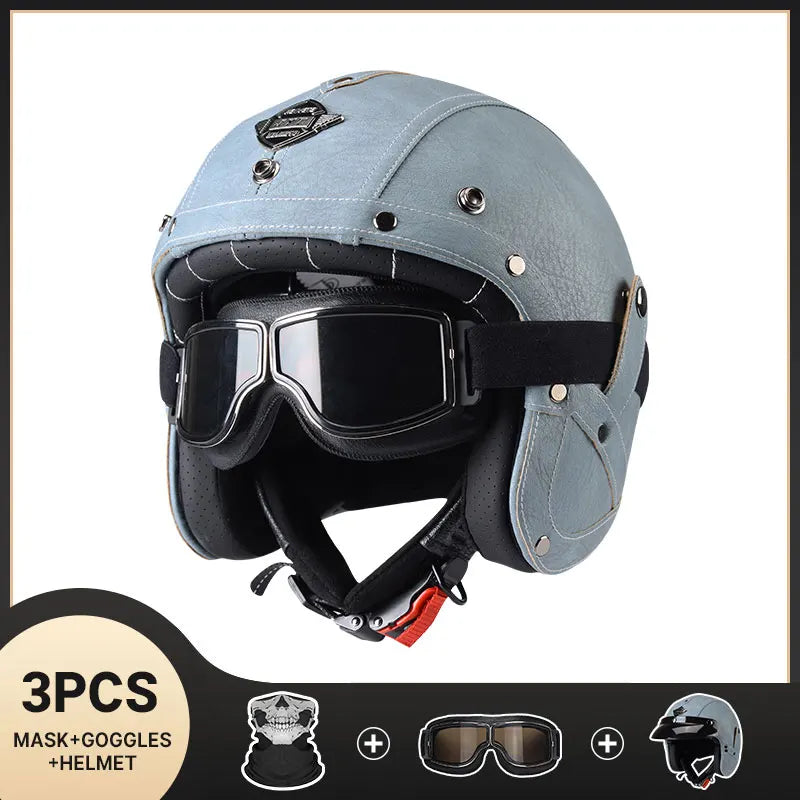 DOT Approved Vintage Leather Motorcycle Helmet Retro Open Face Chopper Casque Capacete Motorbike De Moto Masculino Casco Moto