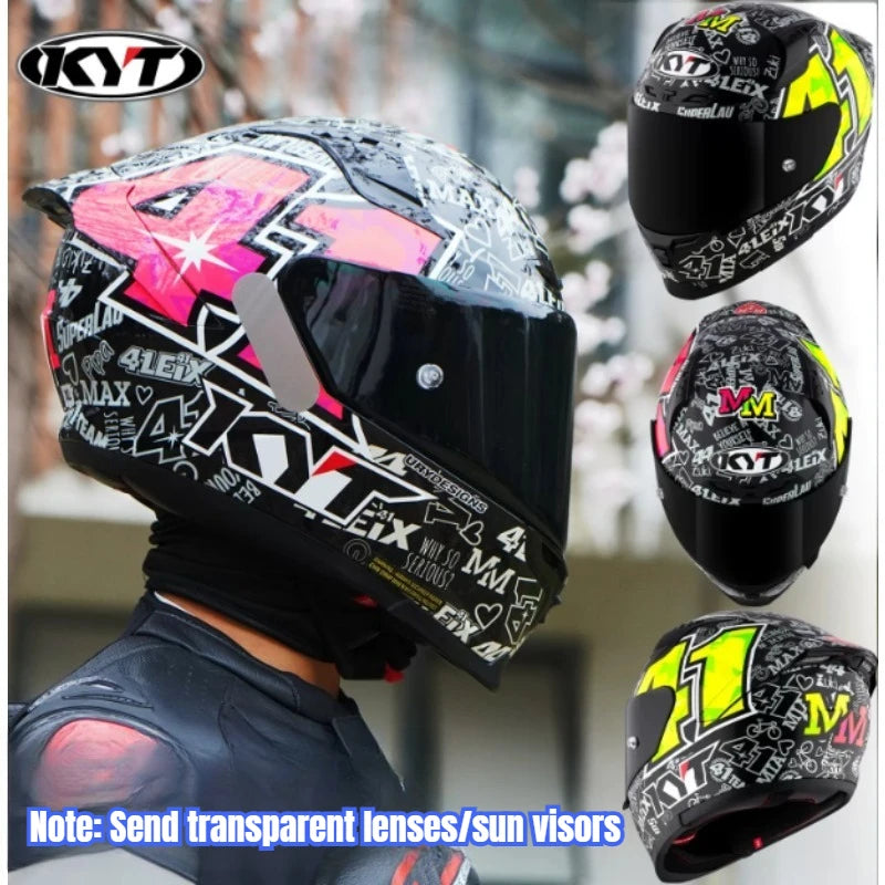 New colors available！KYT Full Helmet Women Motorcycle Helmet Men Summer Four Season Moto Track Hard Helmet Riding Big Tail ST