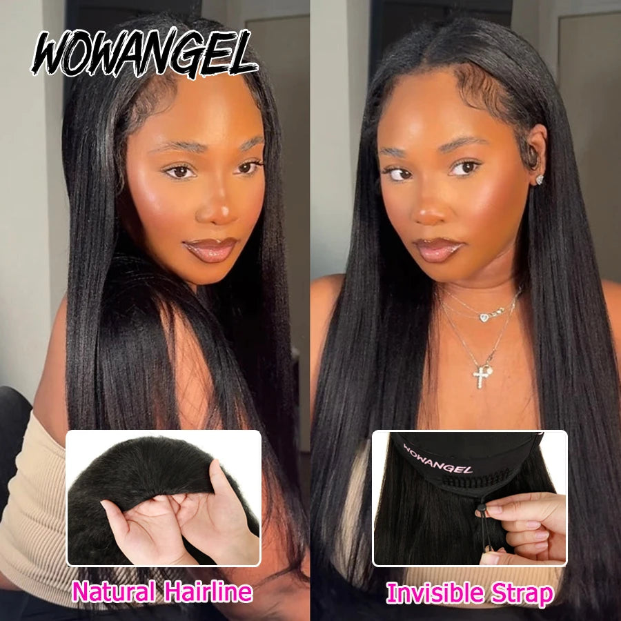 250% Light Yaki Half Wigs Human Hair Invisible Hairline Wear Go Glueless Wigs Yaki Straight 3 In 1 Flip Over Wig Quick Install