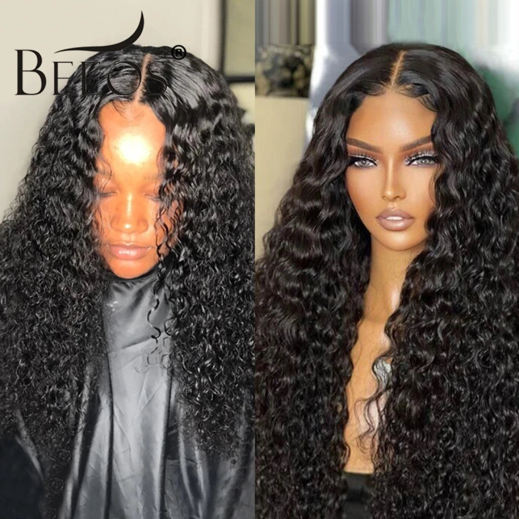 BEEOS Glueless 250% Skinlike 2x6 HD Lace Closure Wigs Preplucked Human Hair Water Wave HD Transparent Lace Wigs For Women