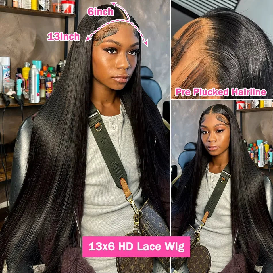 Lakeisha 30 Inch Bone Straight 13x6 HD Transparent Lace Front Human Hair Wigs Brazilian Unprocessed Lace Frontal Wig Preplucked