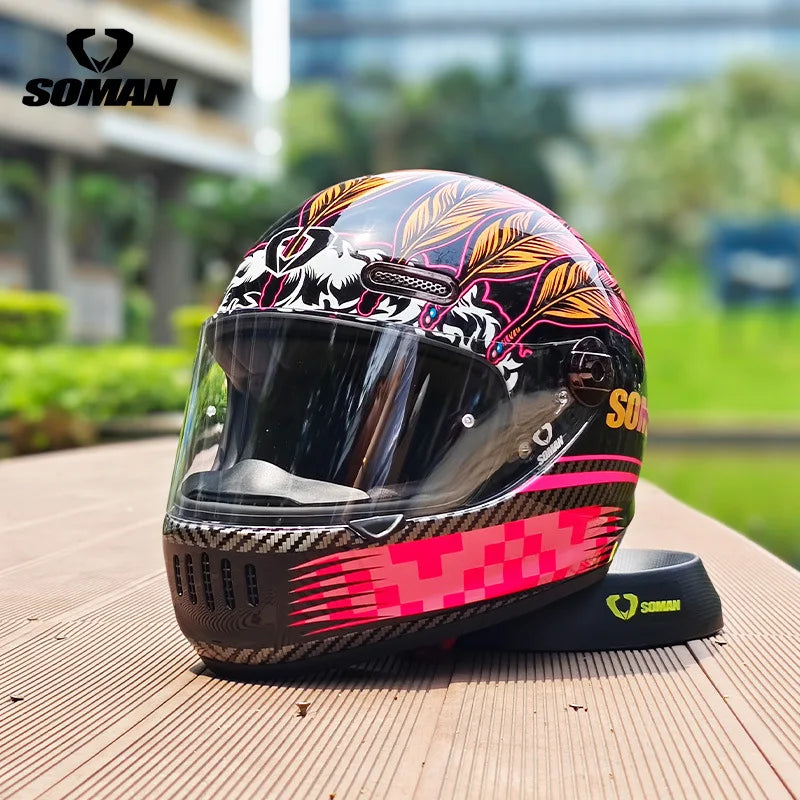 SOMAN Motorcycle Helmet Retro DOT Certification Full Face Helmet Riding Personalized Motorcycle Safety Helmet Casco Moto Casque