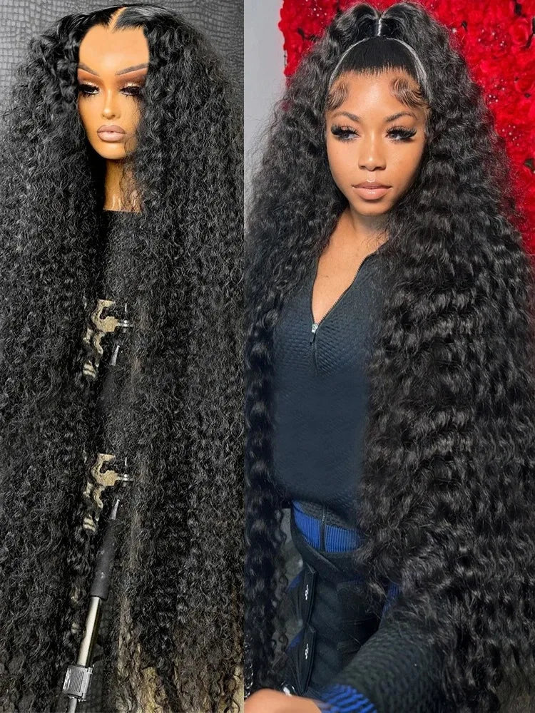 250 Density 13x6 Kinky Curly HD Lace Frontal Wigs Brazilian 42 40 Inch Water Deep Wave 13x4 Lace Front Human Hair Wig For Women