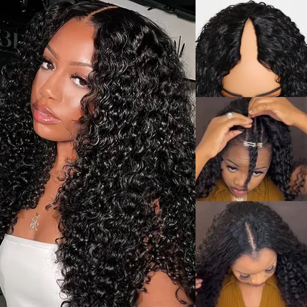 200 Density Curly Hair V part Human Hair Wig 16-32Inches Brazilian Wigs For Women Human Hair Clip In Hair Wig for Women