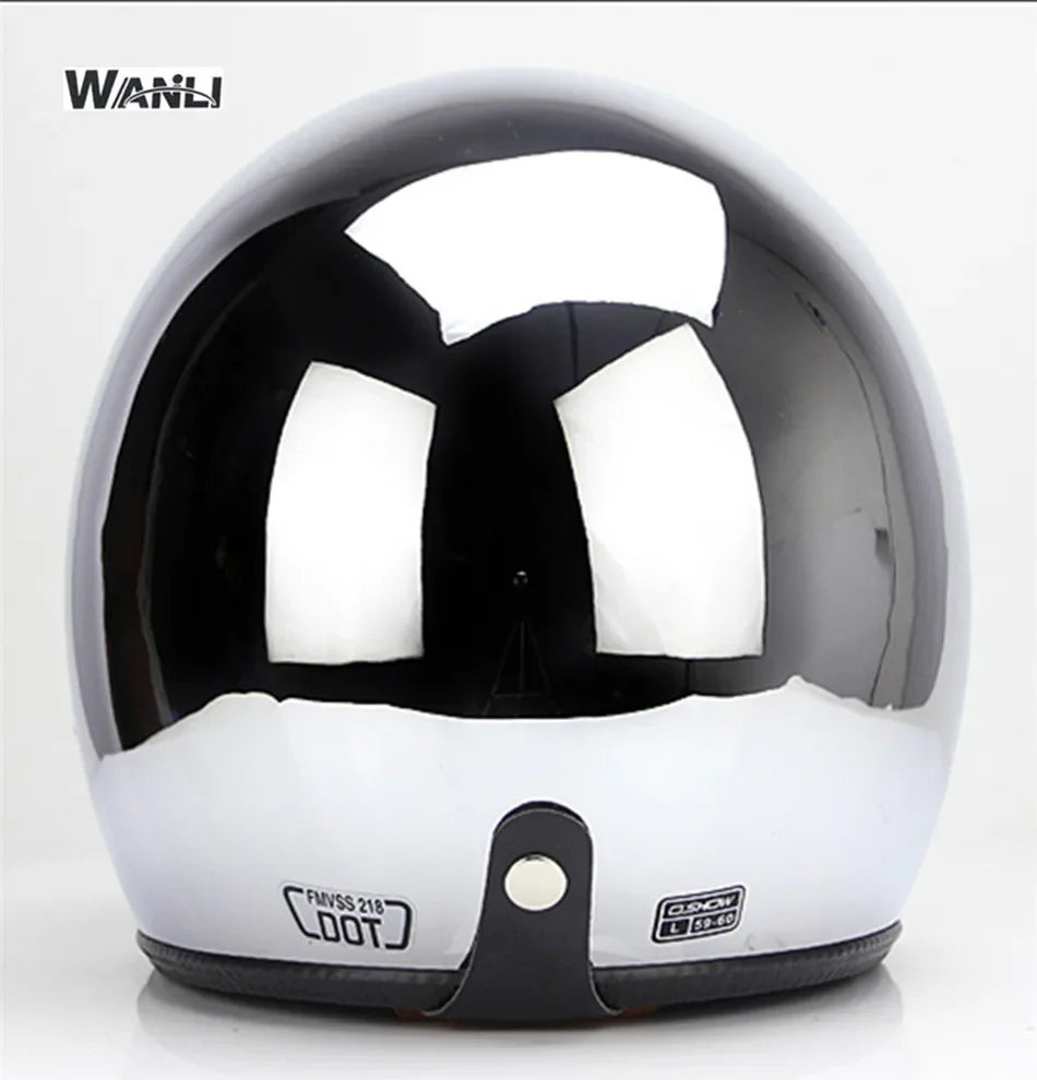Mirror Silver Chrome Motorcycle  Open Face Men Women Casco Vintage Scooter Jet Retro Helmets Pare Moto  Para CE DOT