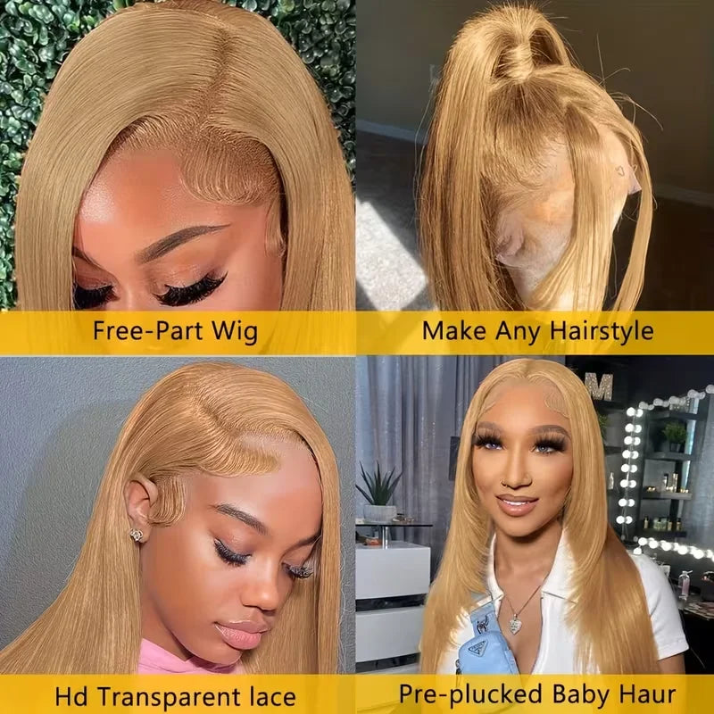 27 Honey Blonde Human Hair Wig 13x4 13X6 Hd Lace Frontal Wig 30 Inch Brazilian Straight Human Hair Wig Pre Plucked For Women