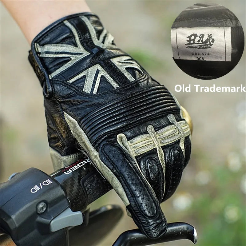 A pair Unisex Retro Genuine Leather Motorcycle Gloves Breathable protection Scooter Motocross Driving Gloves Touch Screen