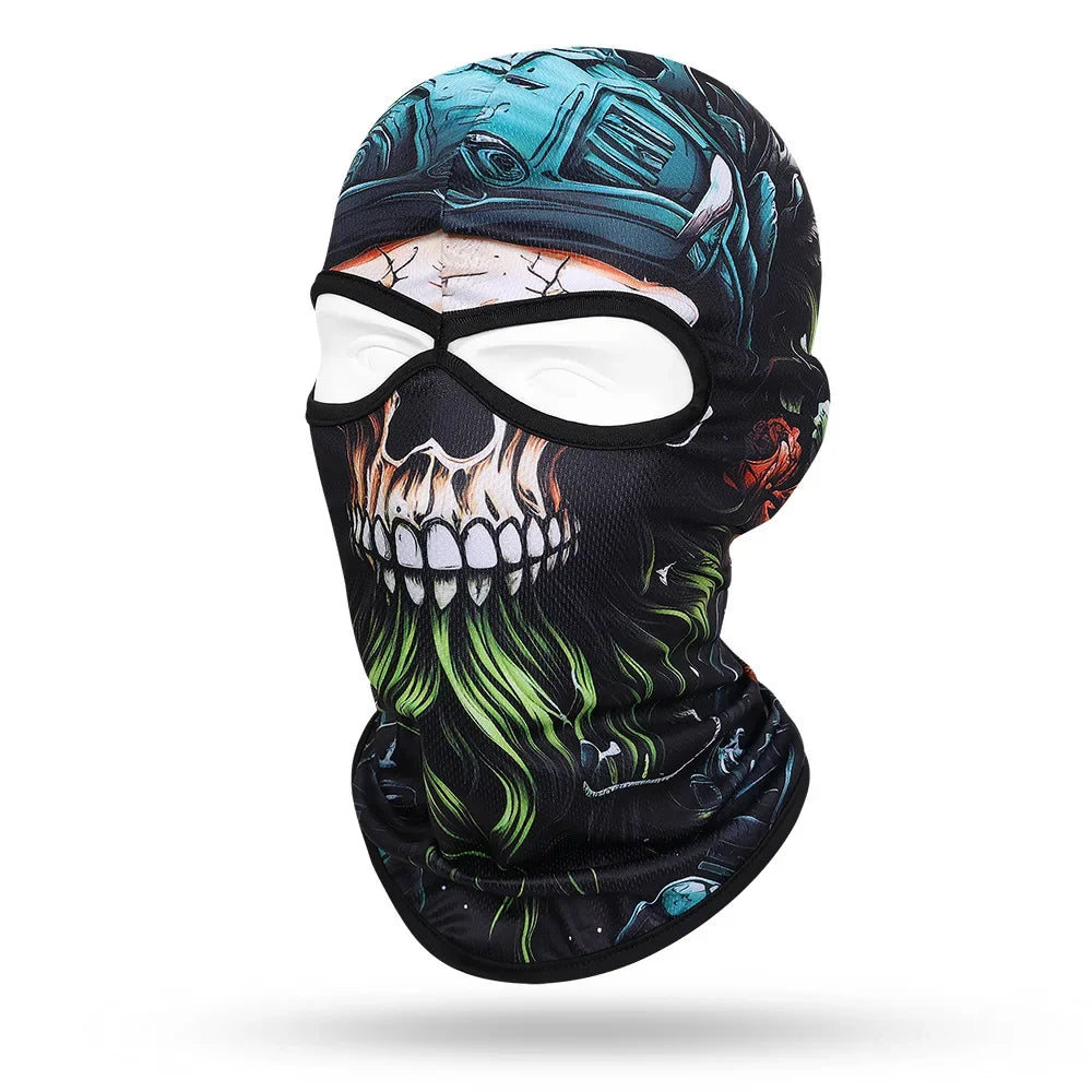 Motorcycle Balaclava, Beard Old Men Skull Print Full Face Cap, Biker Masks, Motorbike Helmet Hat, Cycling Headgear, 2 Holes,