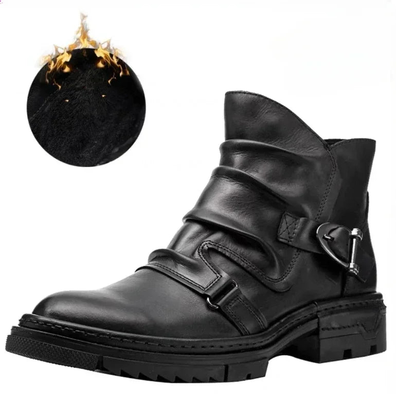 HOT Retro Men's Motorcycle Leather Boots British Style Round Head High Top Shoes Casual Platform Boots Moto Street Gear