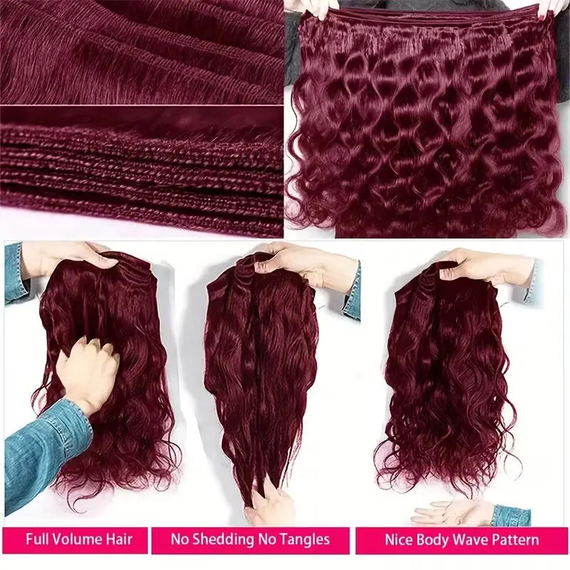 99j Burgundy Body Wave Bundles 3 4 Bundle Colored Wine Red 100% Unprocessed Human Hair Bundles 16A Raw Hair Bundles Extensions