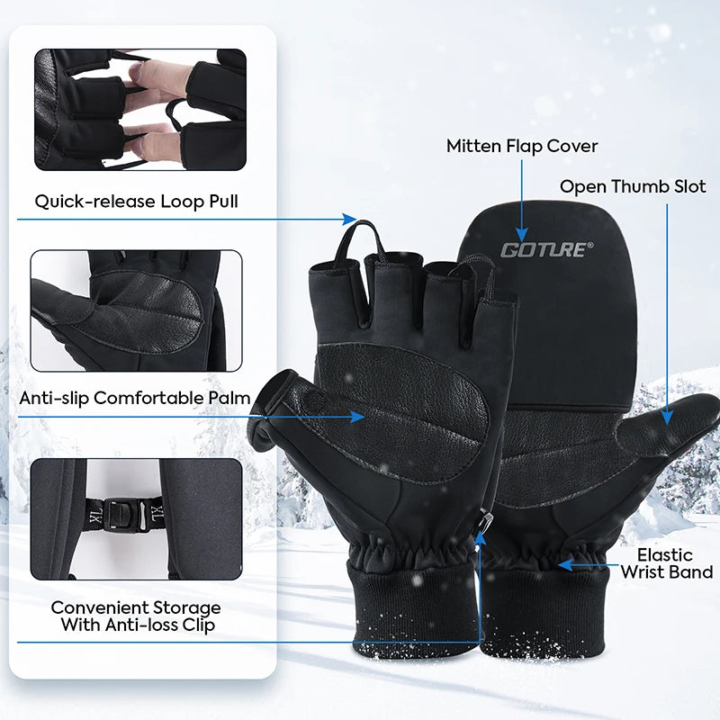 Goture Winter Fishing Gloves Windproof Water Proof Keep Warm Filp Gloves Waterproof Outdoor Bike Skiing Motorcycle Riding Gloves