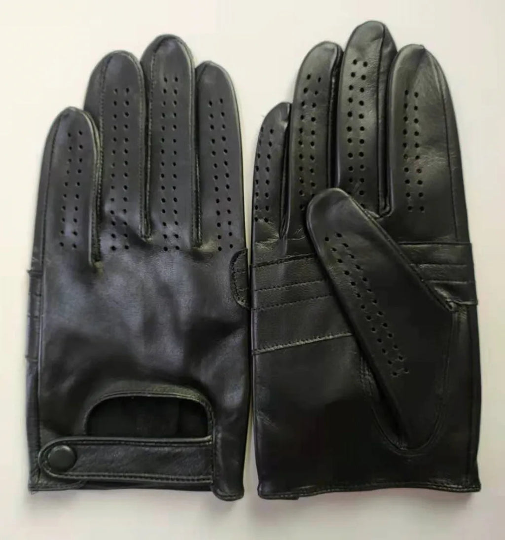 Men's Fashion Genuine Leather Breathable Hole Summer Sports Riding Moto Non-slip Gloves Sheepskin Touch Screen Driving Glove A63