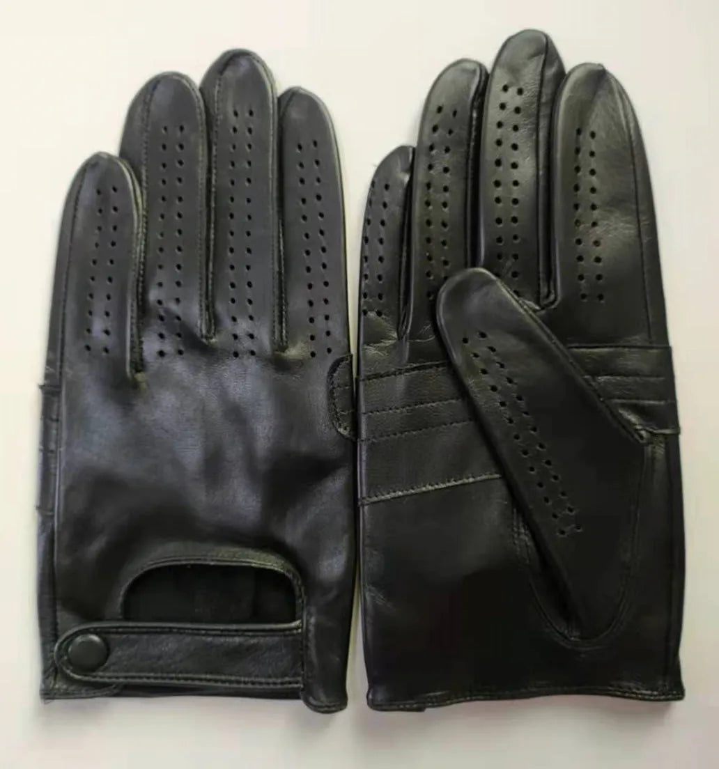 Men's Fashion Genuine Leather Breathable Hole Summer Sports Riding Moto Non-slip Gloves Sheepskin Touch Screen Driving Glove A63