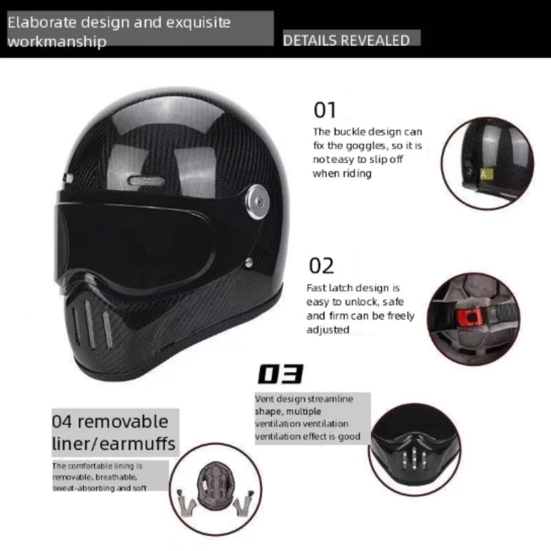 C-Ridng Genuine Carbon Fiber Adventure DOT Certified Modular Design Style Full Face Motorcycle Helmet with Dark Detachable Lens