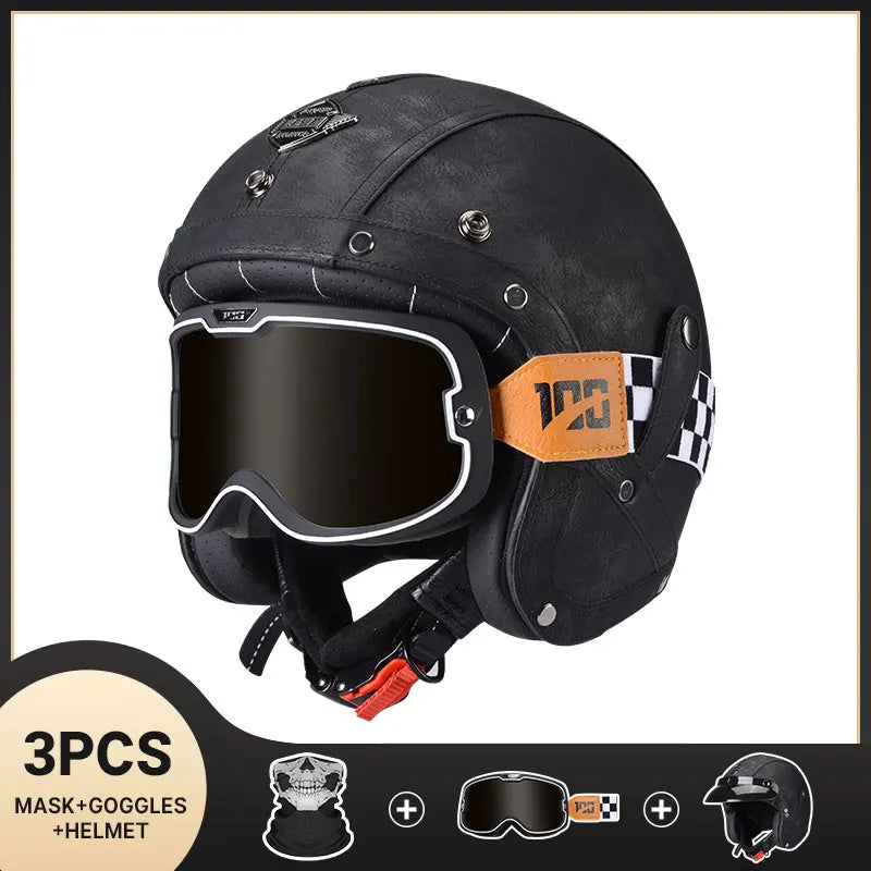 DOT Approved Vintage Leather Motorcycle Helmet Retro Open Face Chopper Casque Capacete Motorbike De Moto Masculino Casco Moto