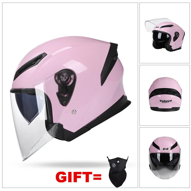 Free Gift Motorcycle Helmet Half Face DOT Motorbike Helmet Electric Safety Double Visor Dual  Lens Helmet Moto Casque For Adults