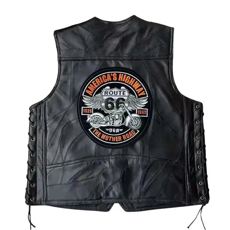 lili 123S-4XL Style American Classic Harley Motorcycle Riding Leather Vest For Men's Camisole Embroidered Badge Desig