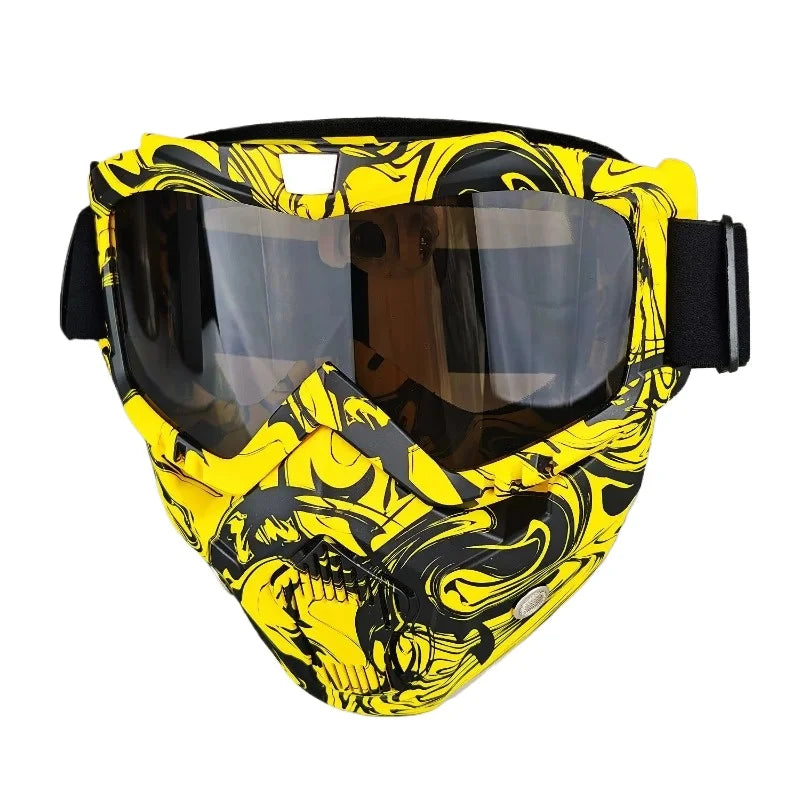 Motorcycle Glasses Riding Glases with Removable Face Mask, Removable Anti-fog Glasses, Mouth Filter, Adjustable Anti-slip Strap