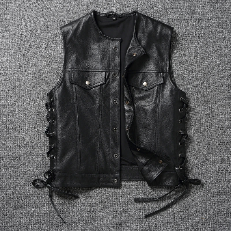 Harley Motorcycle Leather Vest Men's Sleeveless Riding Jacket Biker Vest Top Layer Cowhide Youth Casual Fashion Workwear Style