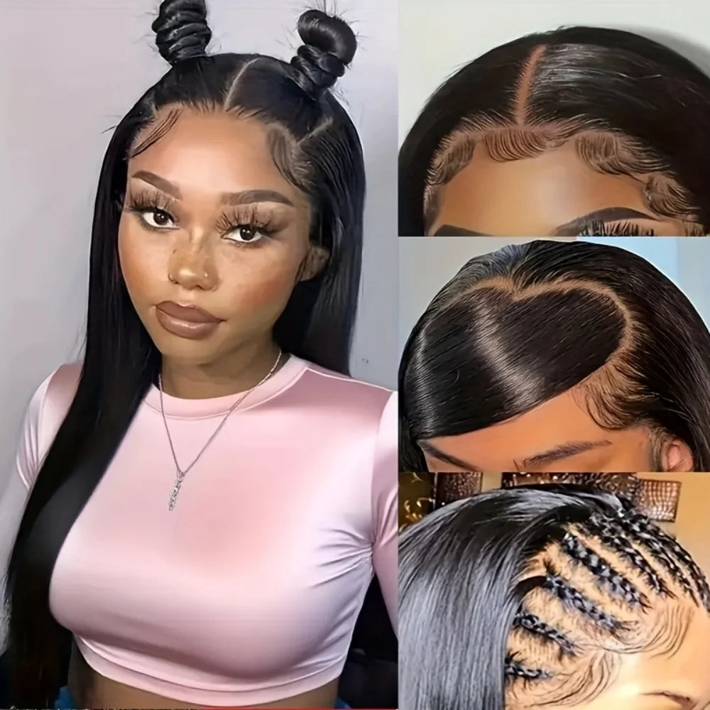 300% Density 360 Lace Front Wigs with Invisible Drawstring Straight Human Hair Wig Brazilian Hair HD Lace Frontal Wigs for Women