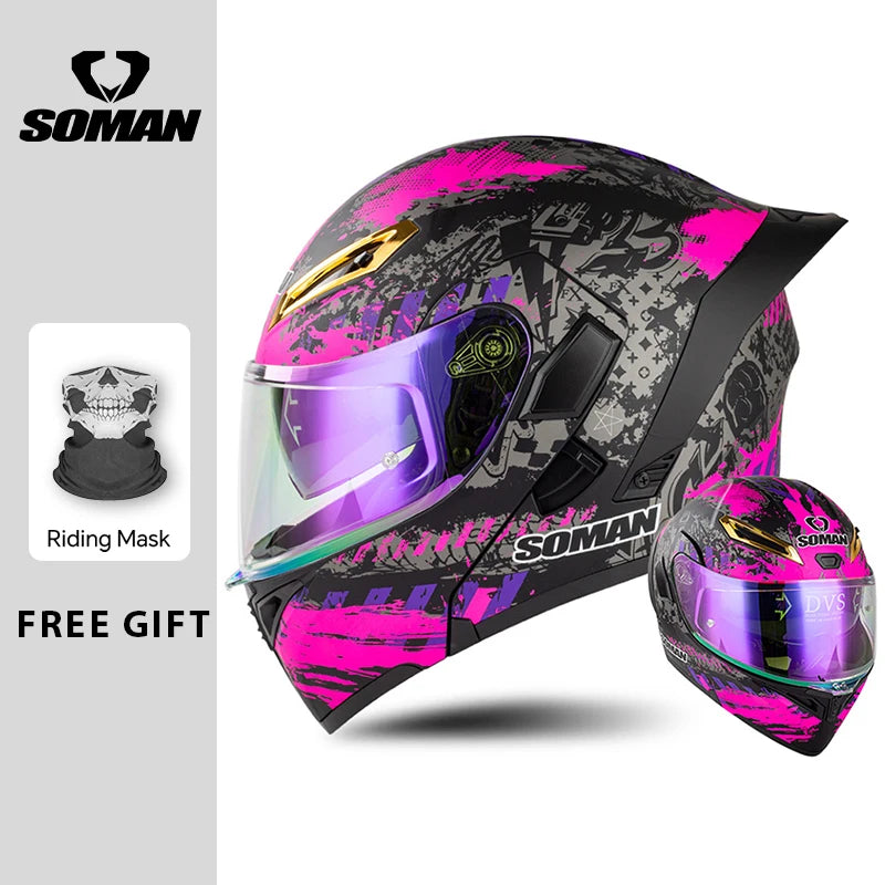 Unisex DOT Approved Dual Visor Flip Up Motorcycle Helmets Racing Full Face Helmet Double Lens Modular Riding Flip-up Helmet