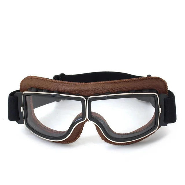 Motorcycle Helmet Glasses–Retro Windproof Sunglasses with Leather Frame–Lightweight Foldable&Universal Fit–Perfect for riding