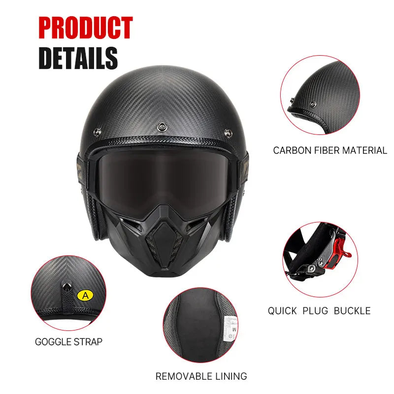 Open Face Helmet Carbon Fiber Motorcycle Helmets for Moto DOT Approved Four Seasons Universal 3K 12K Ultra Light 3/4 Jet Helmet