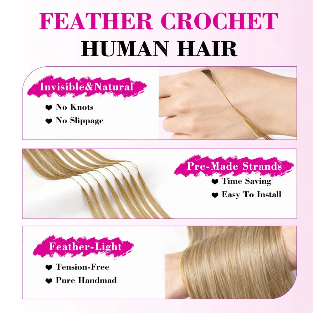 Highlight #27 Bone Straight Crochet Human Hair For Bohemian Braid Honey Blonde Miracle Knots Brazilia Feather Crochet Human Hair