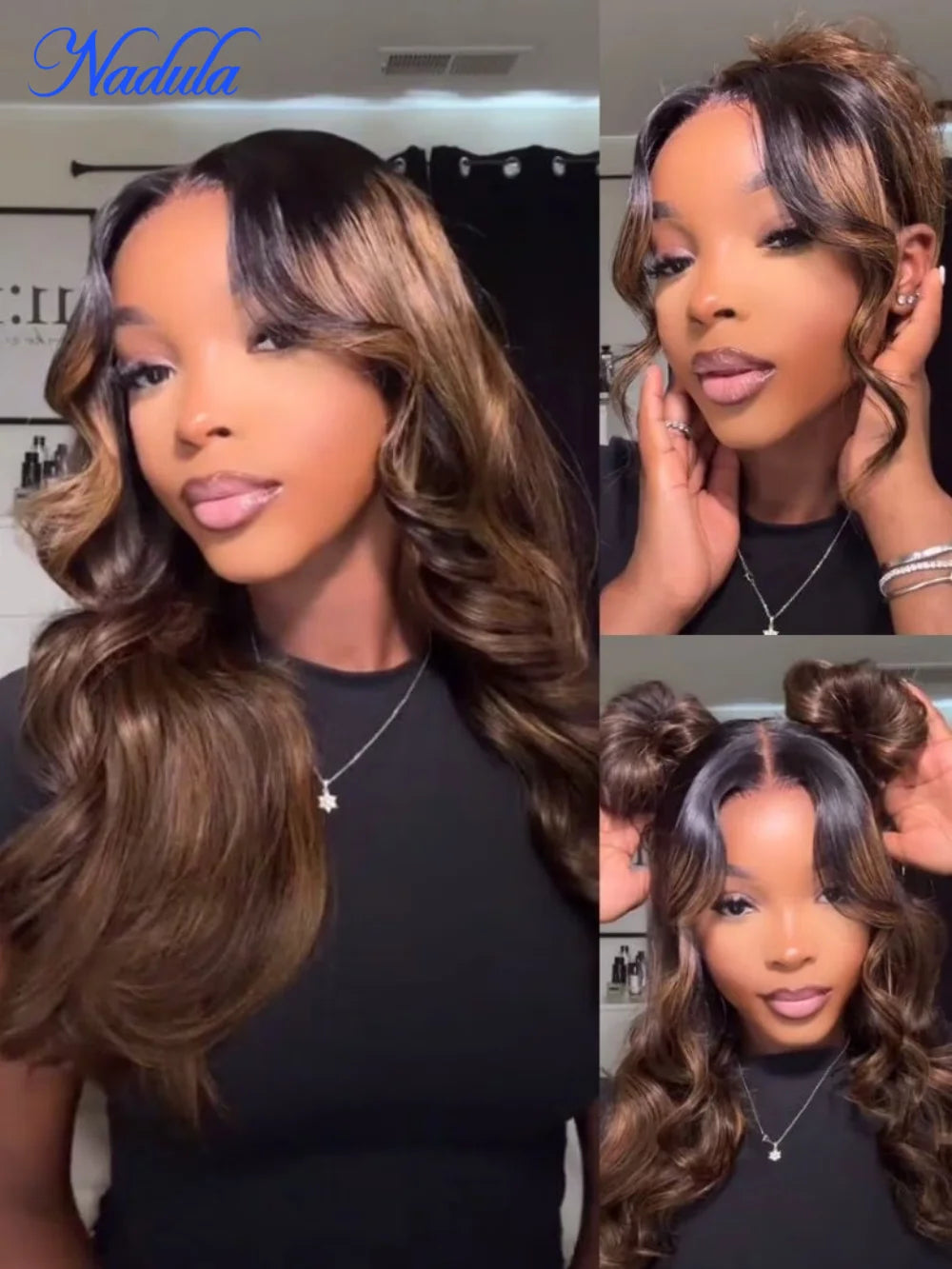 Nadula Balayage Highlights Glueless Wigs 100% Brazilian Body Wave Human Hair Wigs 7x5 Bye Bye Slip™ Wig with Invisi Drawstring