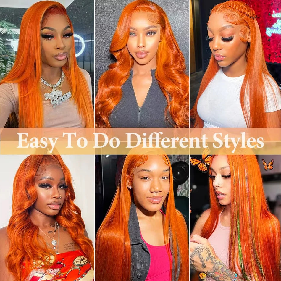 Ginger Wig Human Hair 13x4 Straight Lace Frontal Wigs Human Hair Hd Transparent 350# Ginger Orange Human Hair Wigs for Women