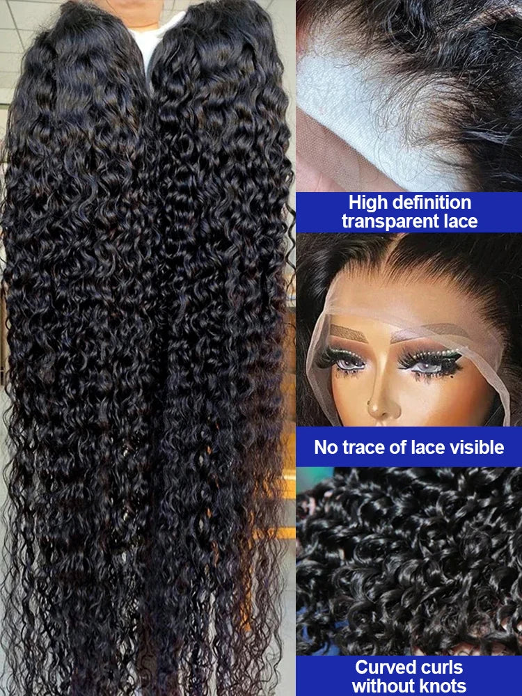 Glueless Wet and Wave Lace Frontal Wigs Pre Plucked With Baby Hair Bleached Knot Original Vietnamese Jerry Bouncy Curly Wigs Female 40 42 Inch Transparent 13x6 HD Lace Front Wigs Human Hair 300% High Density Long Deep Wave Lace Frontal Wigs for Women