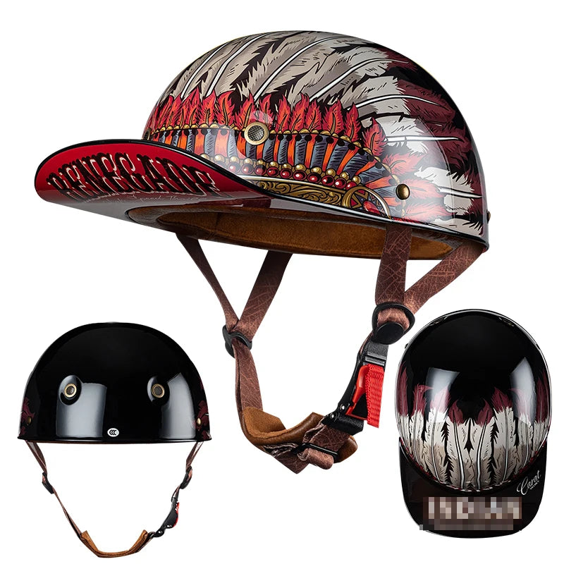 Retro Summer Motorcycle Half Helmet Breathable Vintage Open Face Design Lightweight Cap For Cruiser Scooter Riders