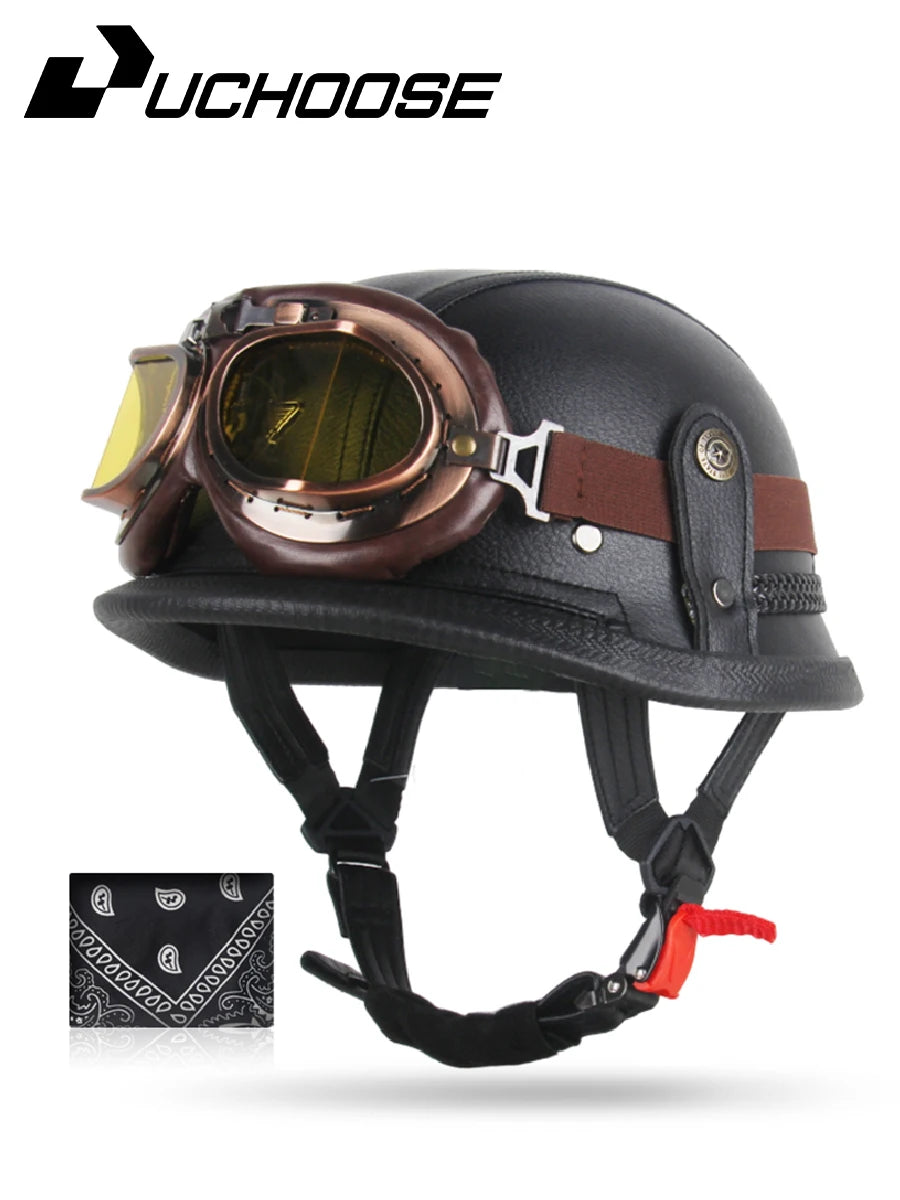 Motorcycle Half Helmet German Leather Vintage Helmet Casco Moto Motorcycle Open Face Helmet Biker Pilot