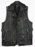 Nerazzurri Black Motorcycle PU Leather Vest Riding Suit Cool Stylish Boyfriend Style Commuter Wind with Pockets Regular Fit