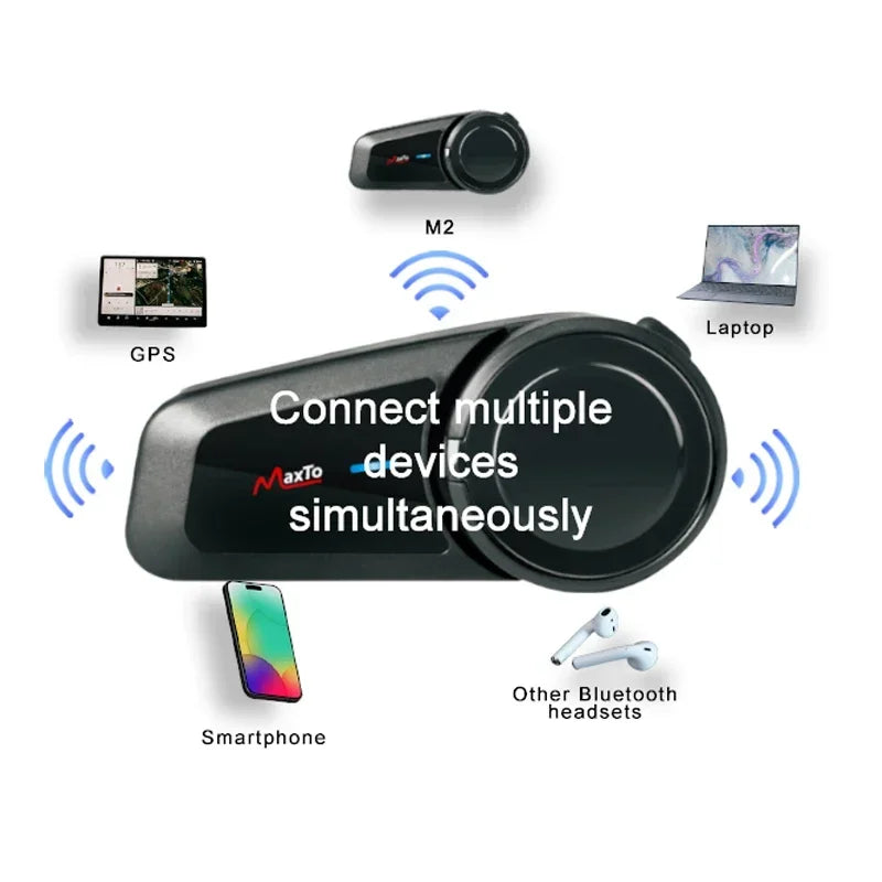 2PCS Maxto M2 Motorcycle Helmet Bluetooth Headset Intercom 6 Riders 1000M Intercom Support FM MP3 Waterproof IP67