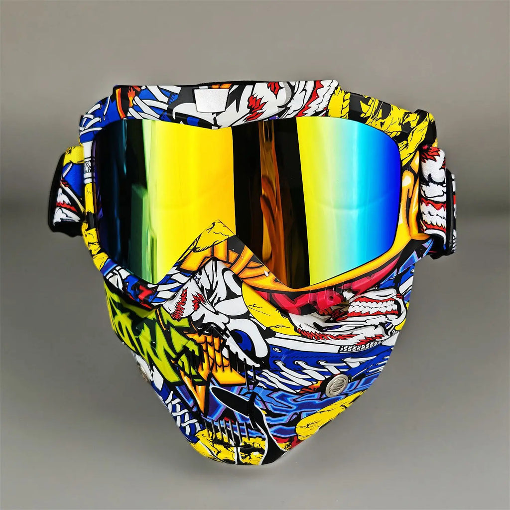 Motorcycle Glasses Riding Glases with Removable Face Mask, Removable Anti-fog Glasses, Mouth Filter, Adjustable Anti-slip Strap