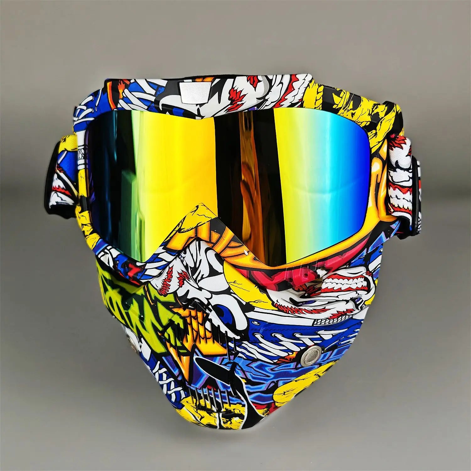 Motorcycle Glasses Riding Glases with Removable Face Mask, Removable Anti-fog Glasses, Mouth Filter, Adjustable Anti-slip Strap