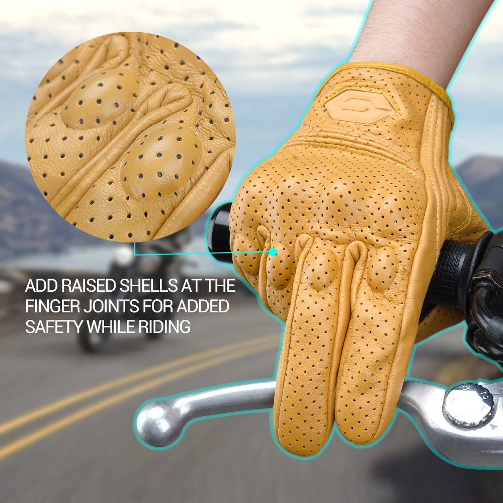 Motorcycle Gloves Summer Breathable Leather Motocross Gloves Men Retro Biker Cycling Gloves Touch Screen Motorbike Riding Gloves