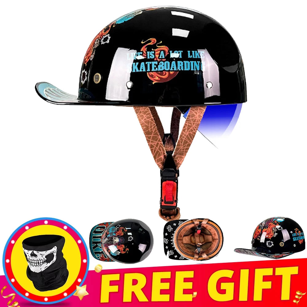 Half Helmet Retro Motorcycle Helmet Men Women Baseball Cap Riding Racing Moto Helmets DOT Certification Protection Cap Vintage