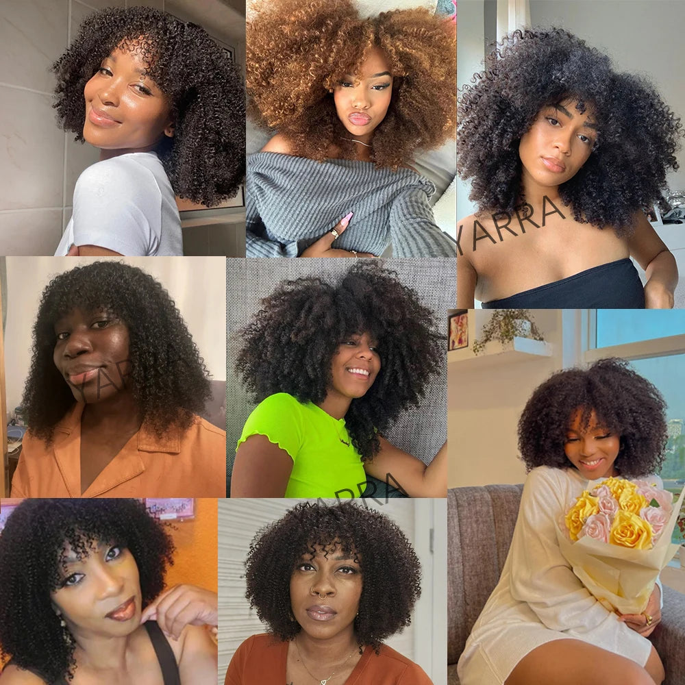 250 Density Afro Kinky Curly Human Hair Wigs With Bang For Black Women Brazilian 100% Human Hair Remy Full Machine Made Hair